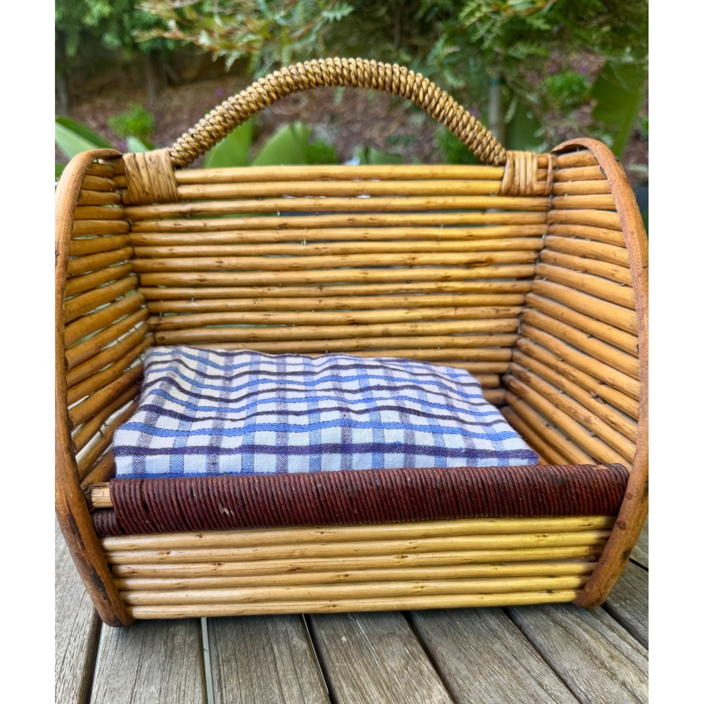 Vintage Rattan Wall Pocket Basket, Bamboo Magazine and Mail Organizer 12x10 x 6"